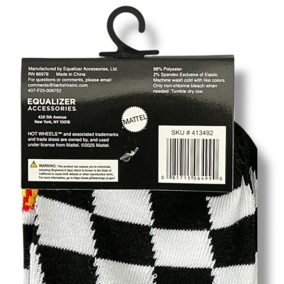Mattel Hot Wheels Crew Socks  Novelty Checkered Flag Unisex Mens 9-13 One Size - Picture 4 of 14